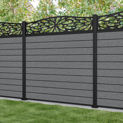 Fusion Blossom Curved Top Fence Panel - Mid Grey - with our aluminium posts