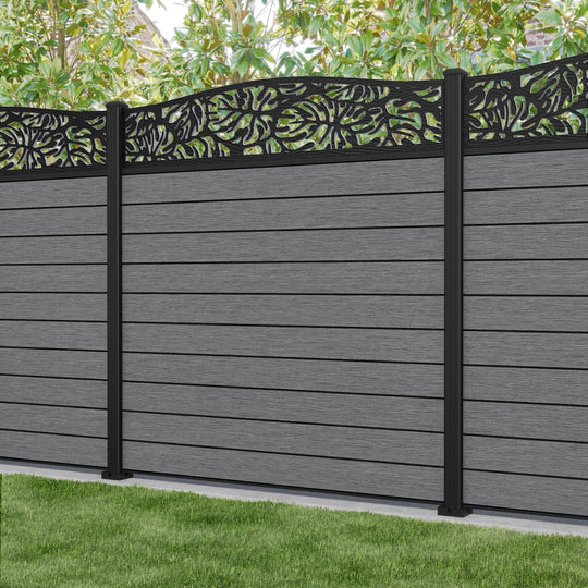 Fusion Botanic Curved Top Fence Panel - Mid Grey - with our aluminium posts