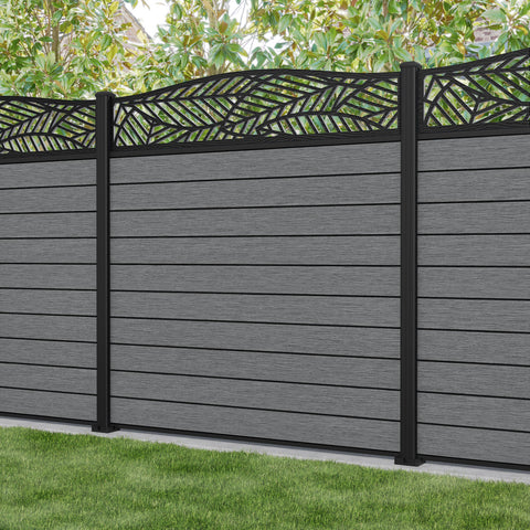 Fusion Habitat Curved Top Fence Panel - Mid Grey - with our aluminium posts