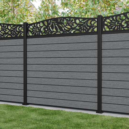 Fusion Heritage Curved Top Fence Panel - Mid Grey - with our aluminium posts
