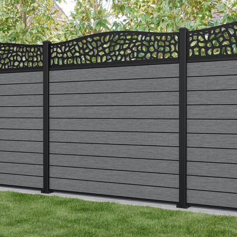 Fusion Pebble Curved Top Fence Panel - Mid Grey - with our aluminium posts