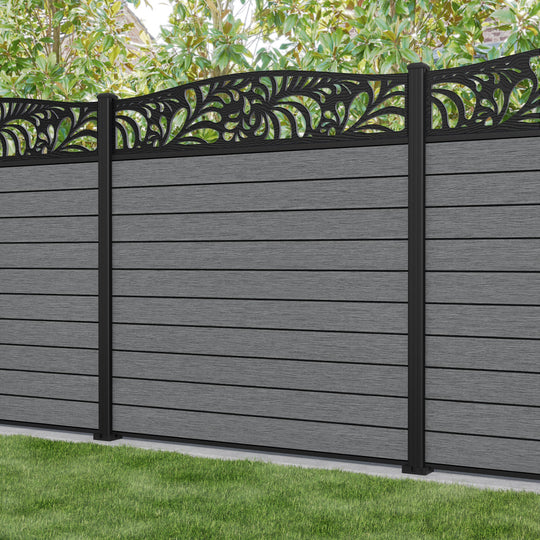 Fusion Petal Curved Top Fence Panel - Mid Grey - with our aluminium posts