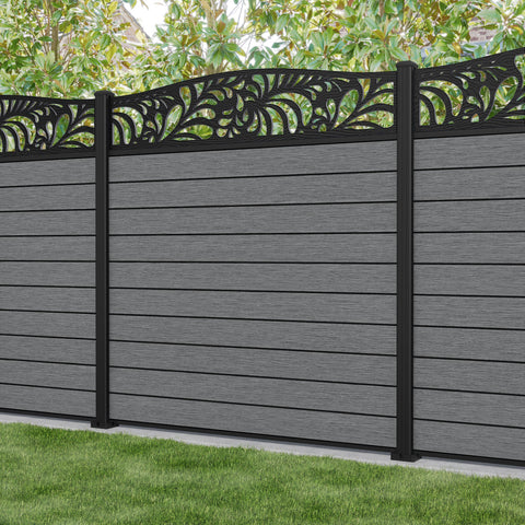 Fusion Petal Curved Top Fence Panel - Mid Grey - with our aluminium posts