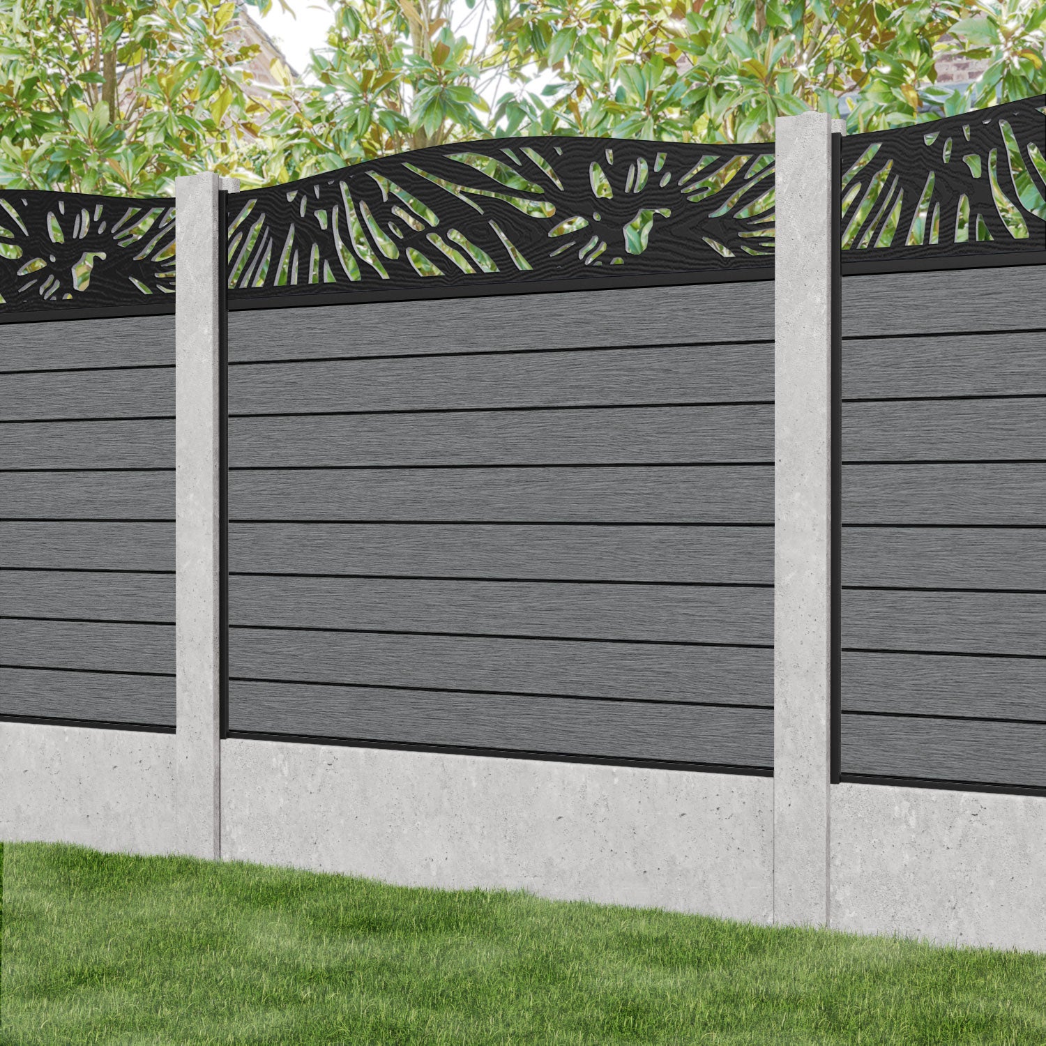Fusion Poppy Curved Top Fence Panel - Mid Grey - for existing concrete posts