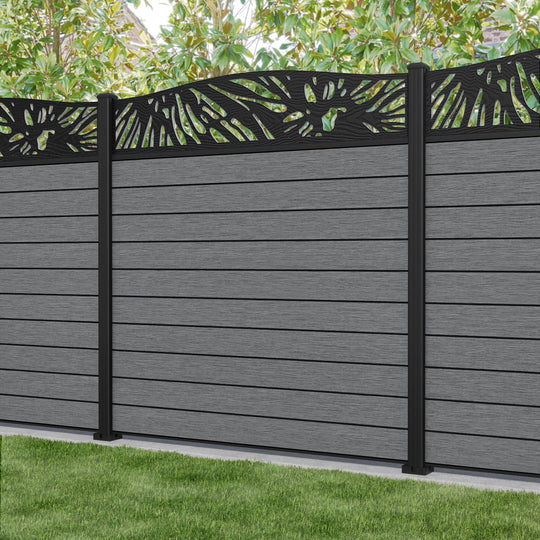 Fusion Poppy Curved Top Fence Panel - Mid Grey - with our aluminium posts