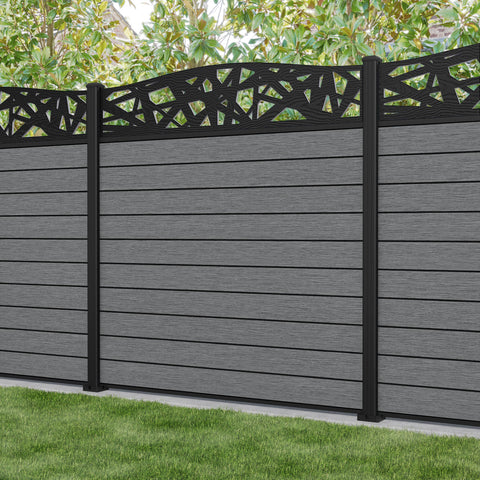 Fusion Prism Curved Top Fence Panel - Mid Grey - with our aluminium posts