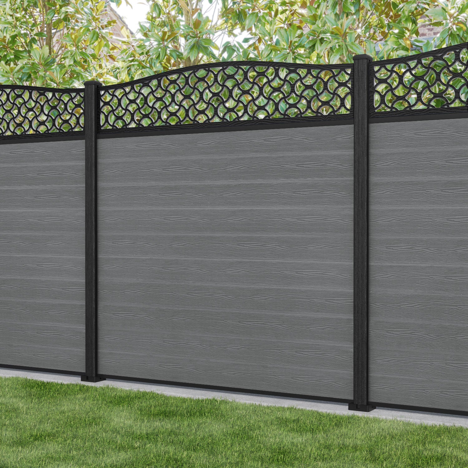 Classic Vida Curved Top Fence Panel - Mid Grey - with our composite posts