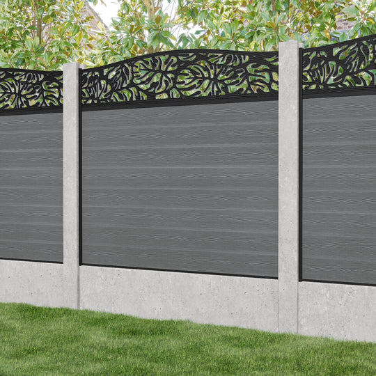 Classic Botanic Curved Top Fence Panel - Mid Grey - for existing concrete posts