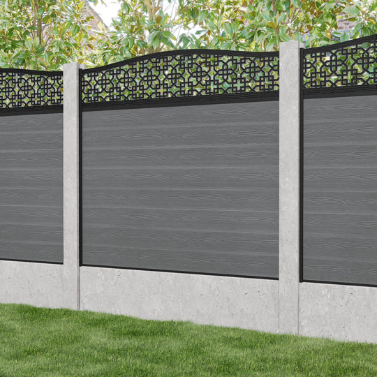 Classic Zaria Curved Top Fence Panel - Mid Grey - for existing concrete posts