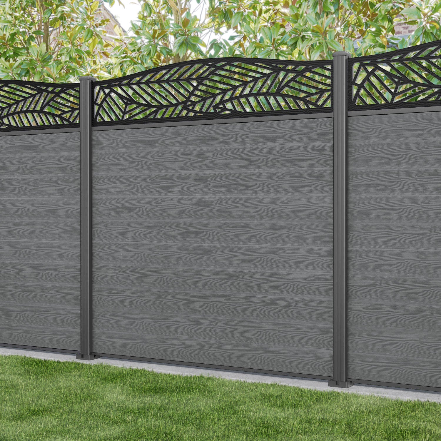 Classic Habitat Curved Top Fence Panel - Mid Grey - with our aluminium posts