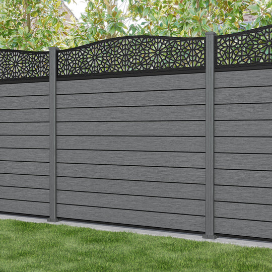 Fusion Alnara Curved Top Fence Panel - Mid Grey - with our composite posts
