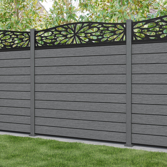 Fusion Blossom Curved Top Fence Panel - Mid Grey - with our composite posts