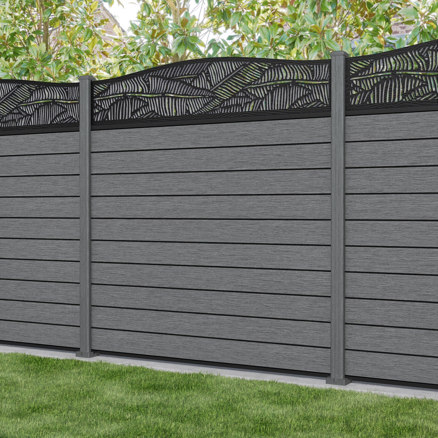 Fusion Feather Curved Top Fence Panel - Mid Grey - with our composite posts