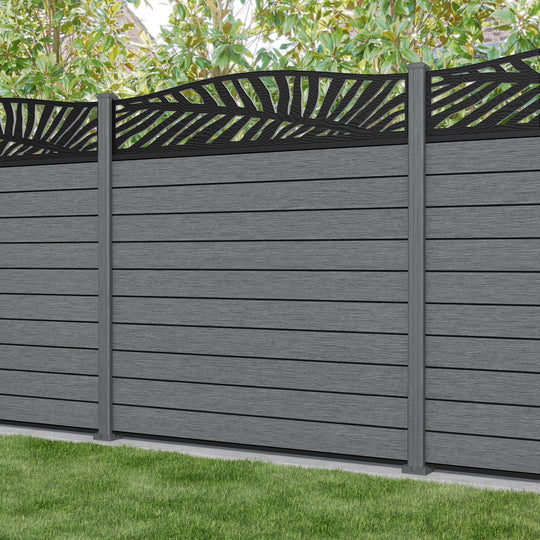 Fusion Palm Curved Top Fence Panel - Mid Grey - with our composite posts