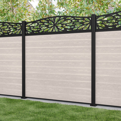 Classic Blossom Curved Top Fence Panel - Mid Stone - with our aluminium posts