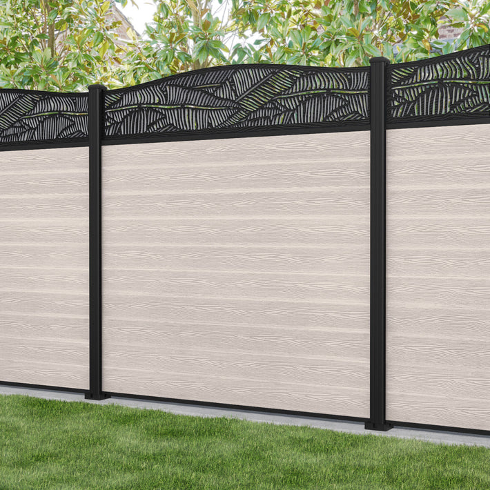 Classic Feather Curved Top Fence Panel - Mid Stone - with our aluminium posts