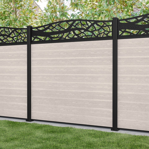 Classic Twilight Curved Top Fence Panel - Mid Stone - with our aluminium posts