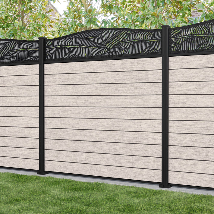Fusion Feather Curved Top Fence Panel - Mid Stone - with our aluminium posts
