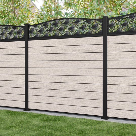 Fusion Laurel Curved Top Fence Panel - Mid Stone - with our aluminium posts
