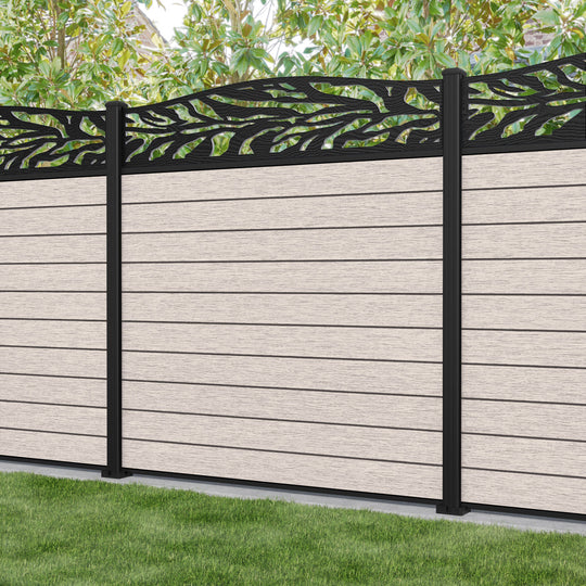 Fusion Malawi Curved Top Fence Panel - Mid Stone - with our aluminium posts