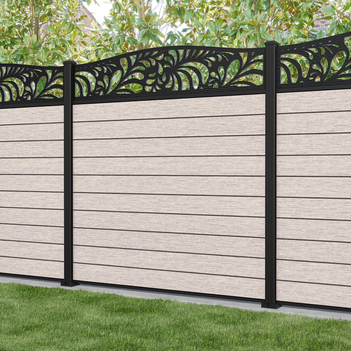 Fusion Petal Curved Top Fence Panel - Mid Stone - with our aluminium posts
