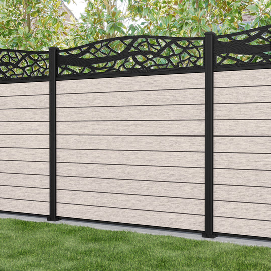 Fusion Twilight Curved Top Fence Panel - Mid Stone - with our aluminium posts