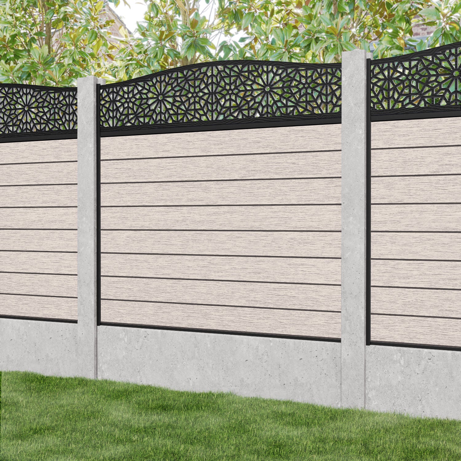 Fusion Alnara Curved Top Fence Panel - Mid Stone - for existing concrete posts