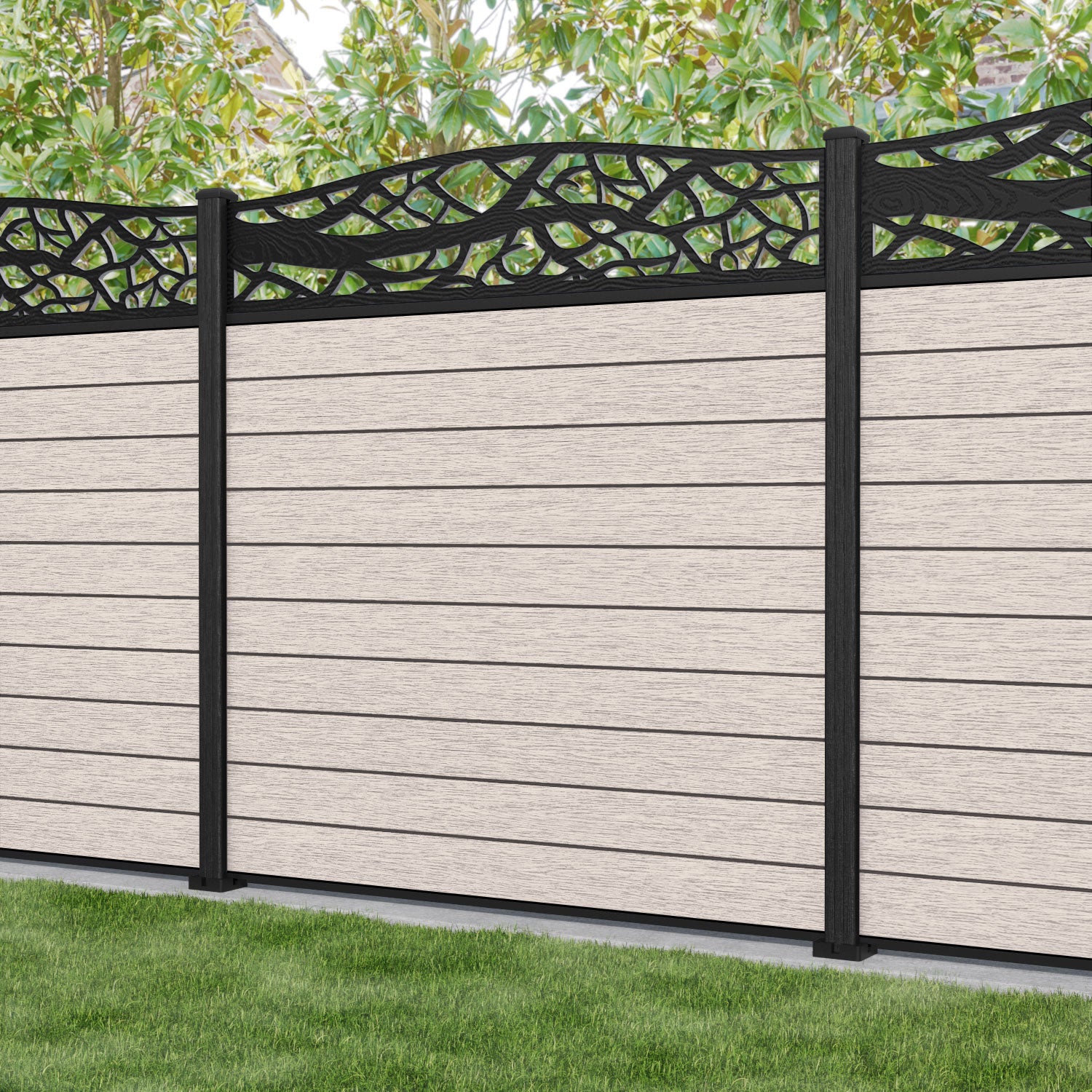 Fusion Twilight Curved Top Fence Panel - Mid Stone - with our composite posts