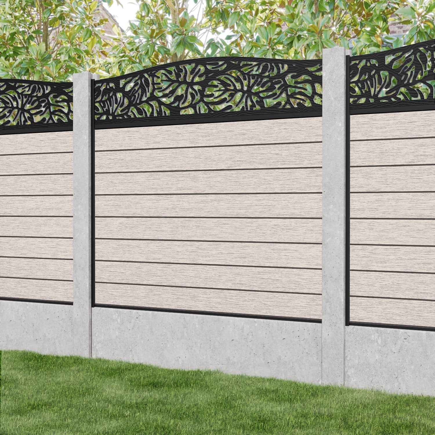 Fusion Botanic Curved Top Fence Panel - Mid Stone - for existing concrete posts