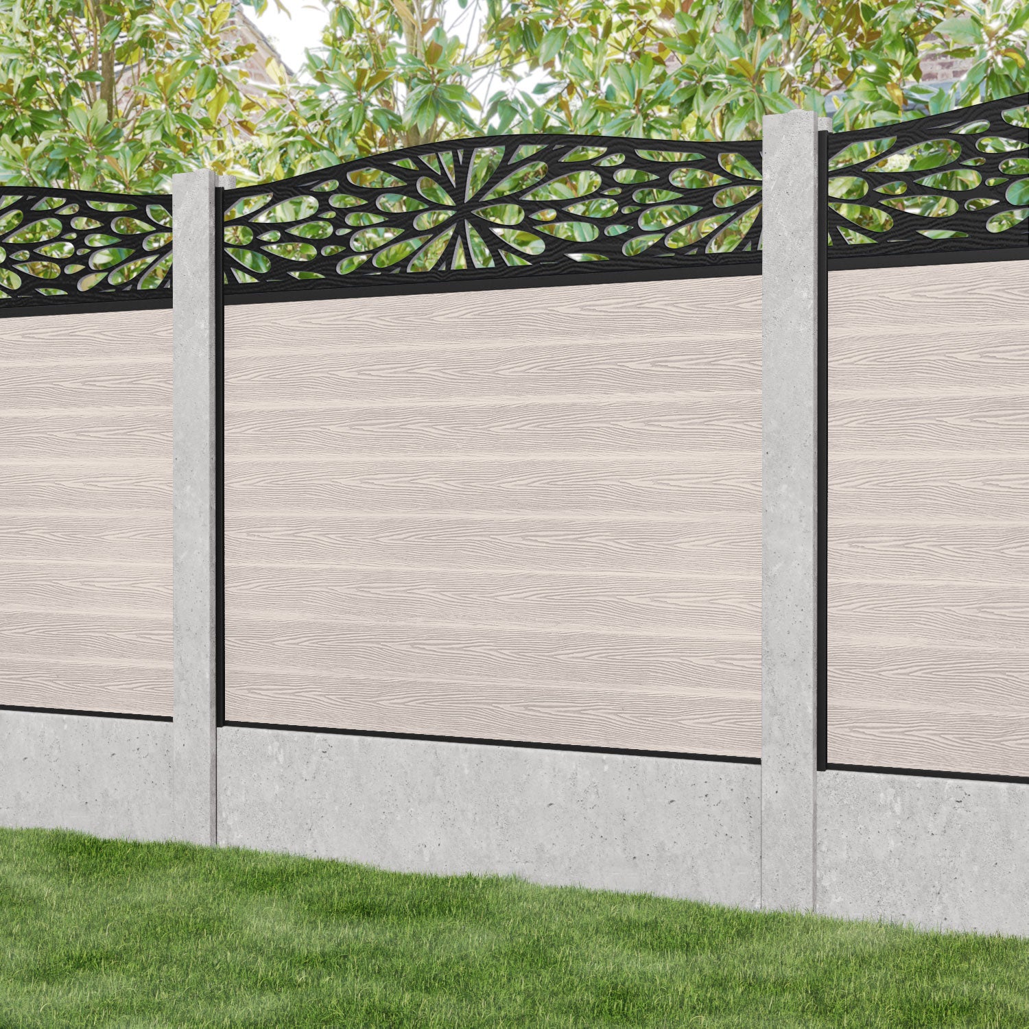 Classic Blossom Curved Top Fence Panel - Mid Stone - for existing concrete posts