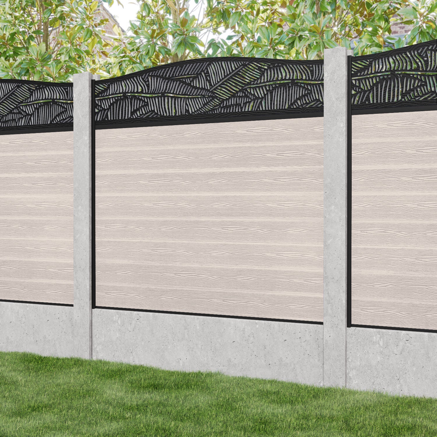 Classic Feather Curved Top Fence Panel - Mid Stone - for existing concrete posts
