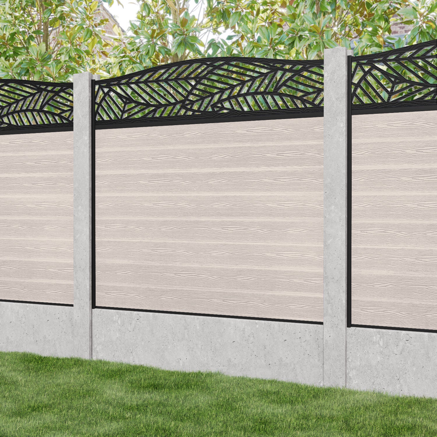 Classic Habitat Curved Top Fence Panel - Mid Stone - for existing concrete posts