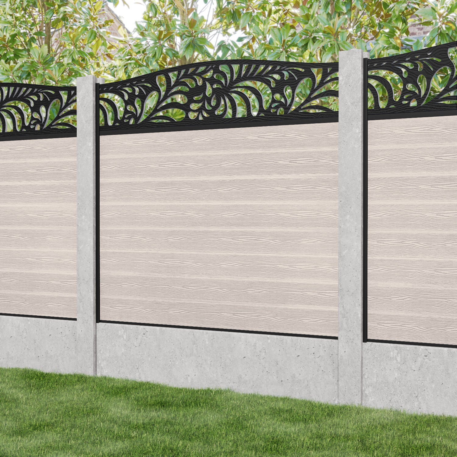 Classic Petal Curved Top Fence Panel - Mid Stone - for existing concrete posts