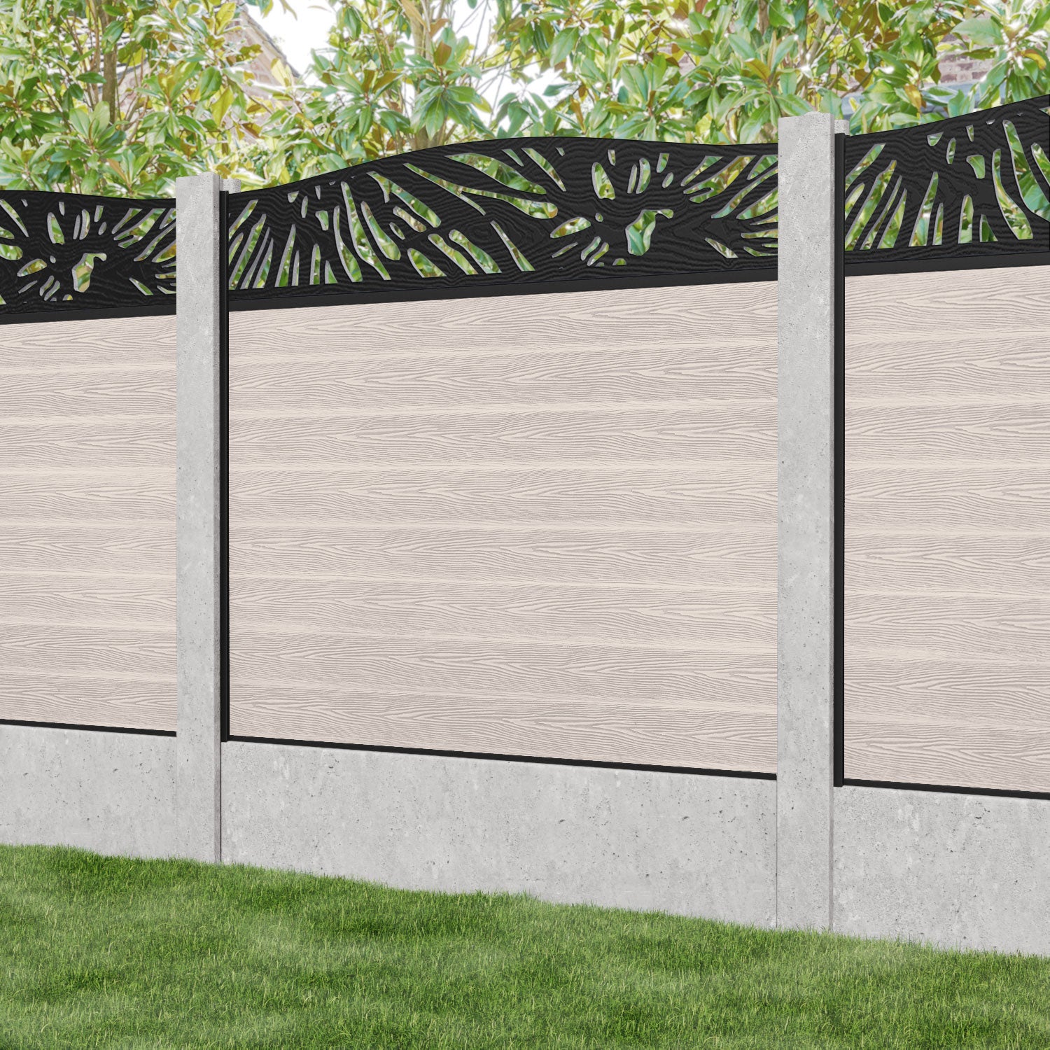 Classic Poppy Curved Top Fence Panel - Mid Stone - for existing concrete posts