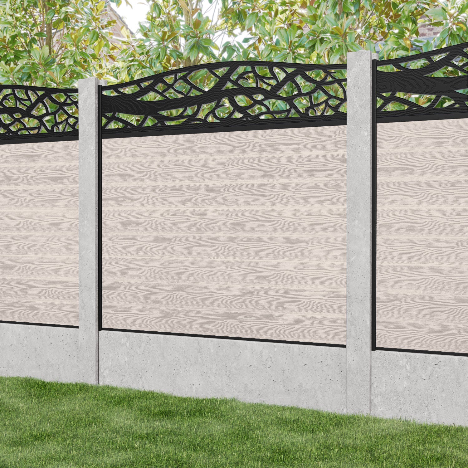 Classic Twilight Curved Top Fence Panel - Mid Stone - for existing concrete posts