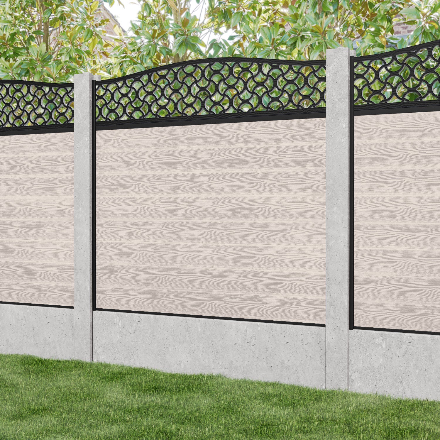 Classic Vida Curved Top Fence Panel - Mid Stone - for existing concrete posts