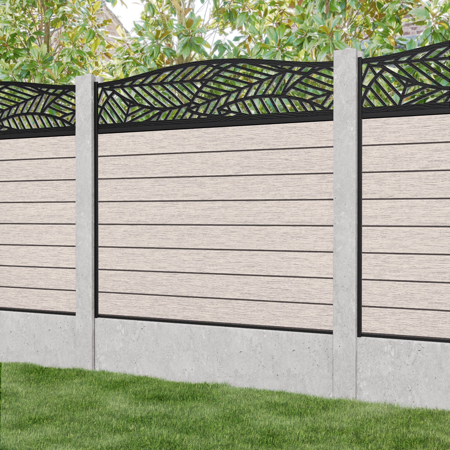 Fusion Habitat Curved Top Fence Panel - Mid Stone - for existing concrete posts