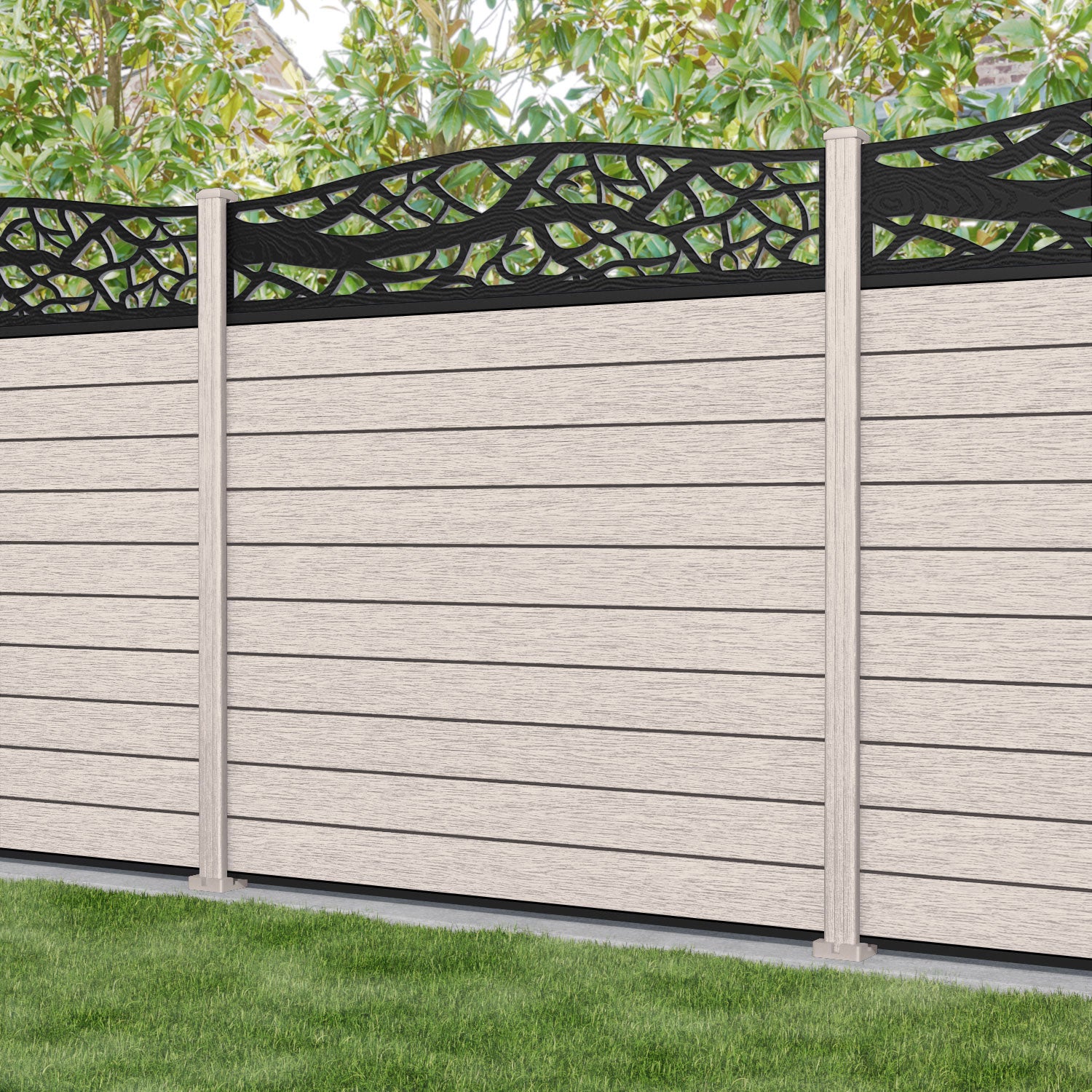Fusion Twilight Curved Top Fence Panel - Mid Stone - with our composite posts