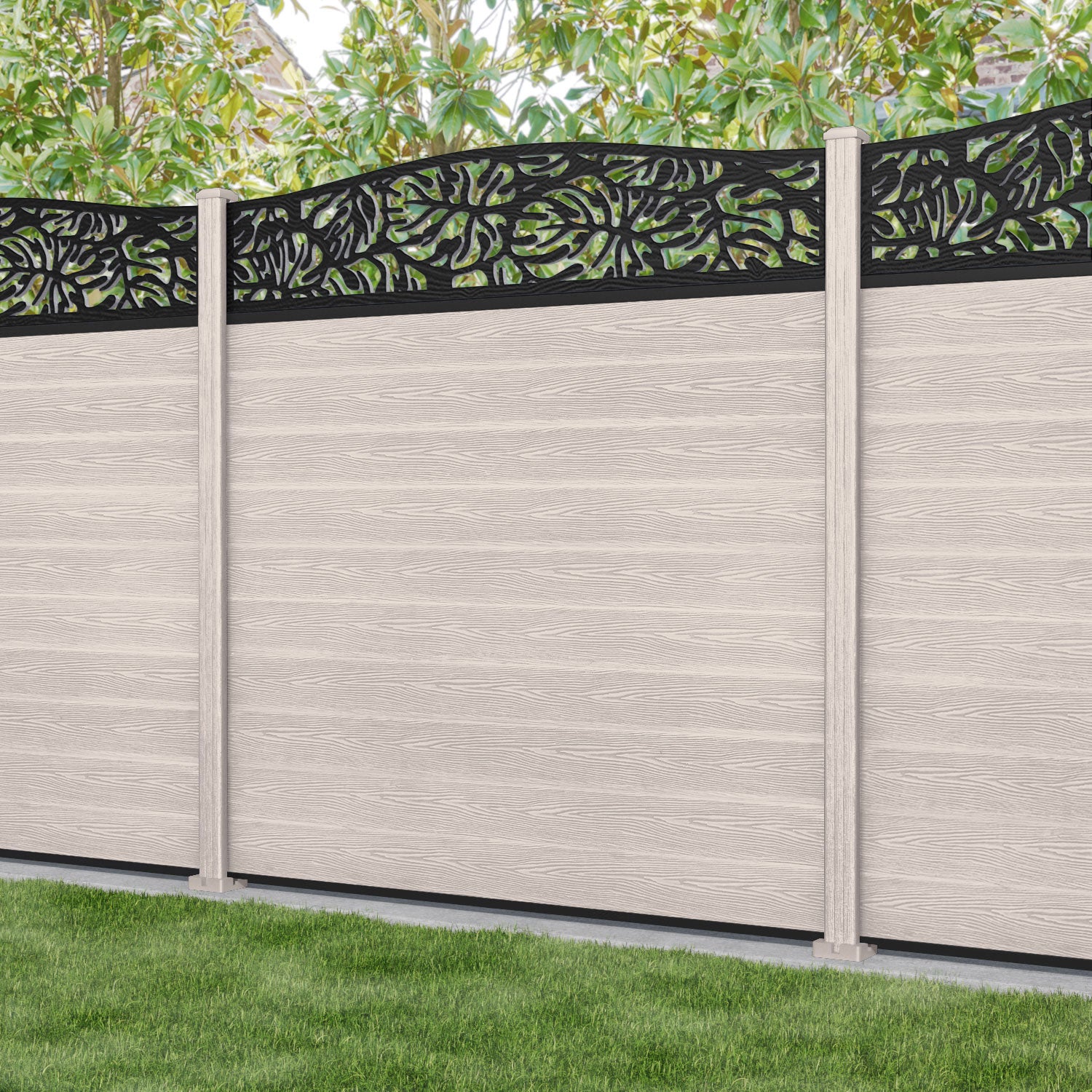 Classic Botanic Curved Top Fence Panel - Mid Stone - with our composite posts