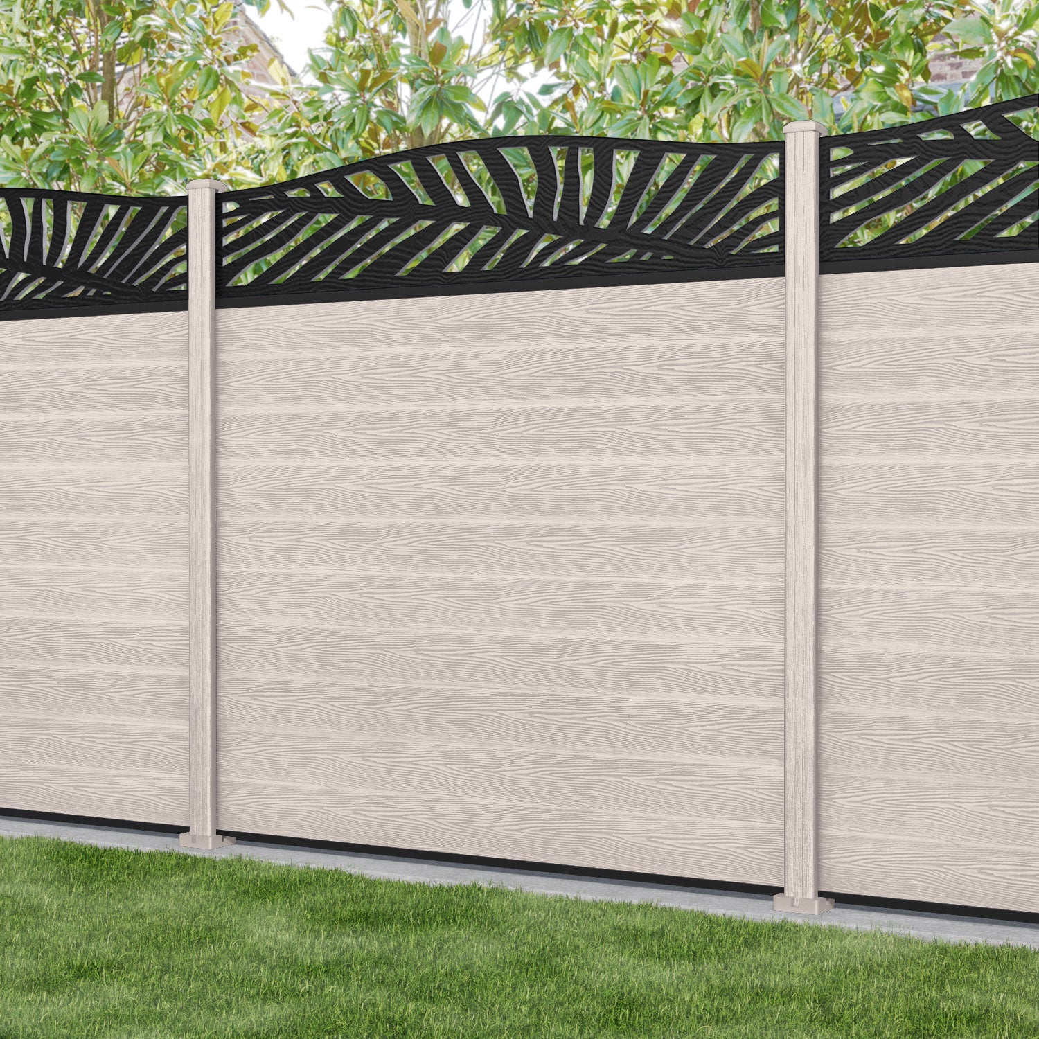 Classic Palm Curved Top Fence Panel - Mid Stone - with our composite posts