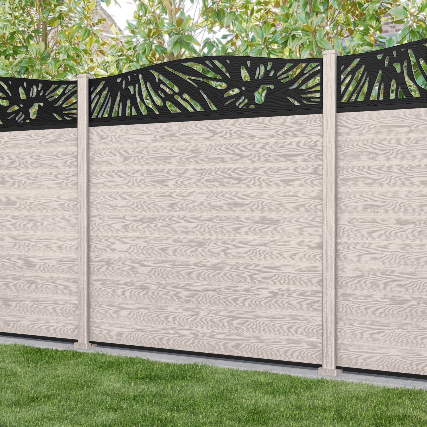 Classic Poppy Curved Top Fence Panel - Mid Stone - with our composite posts