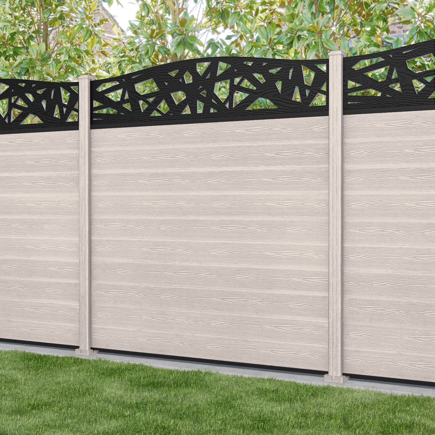 Classic Prism Curved Top Fence Panel - Mid Stone - with our composite posts