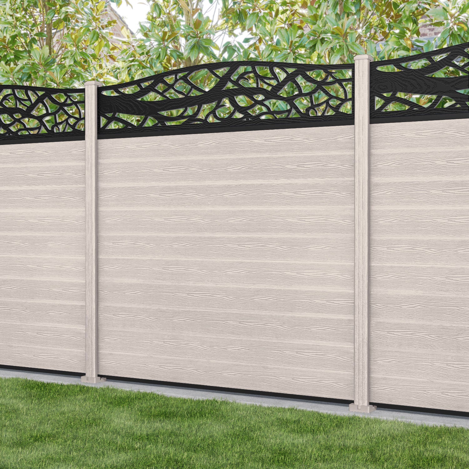 Classic Twilight Curved Top Fence Panel - Mid Stone - with our composite posts