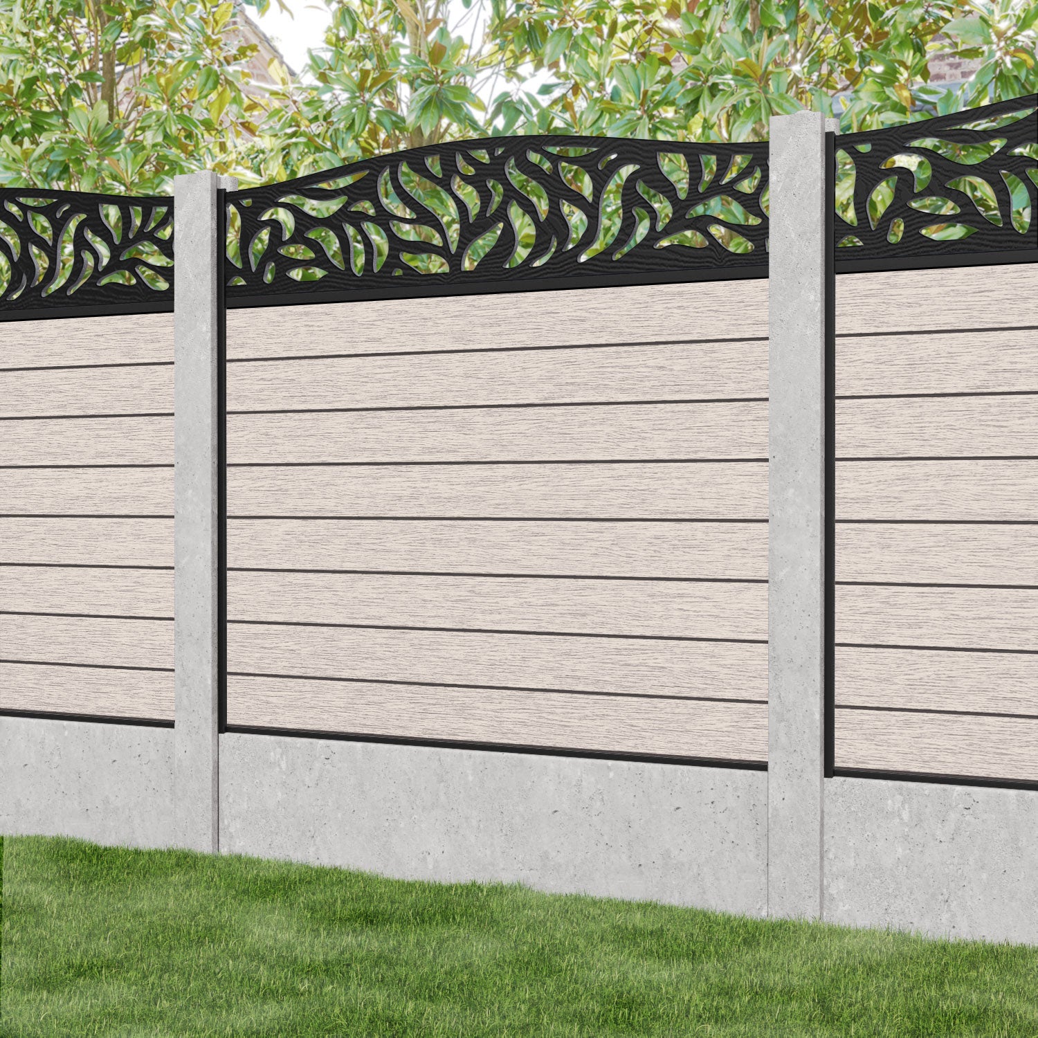 Fusion Plume Curved Top Fence Panel - Mid Stone - for existing concrete posts