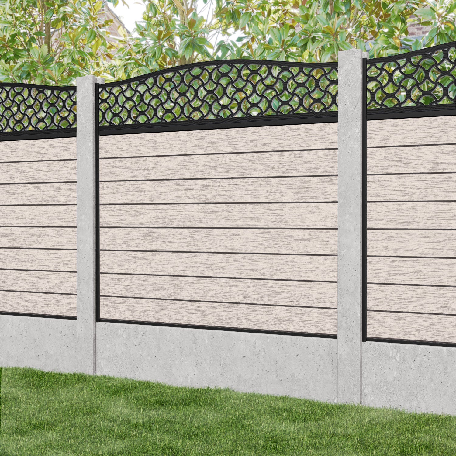Fusion Vida Curved Top Fence Panel - Mid Stone - for existing concrete posts