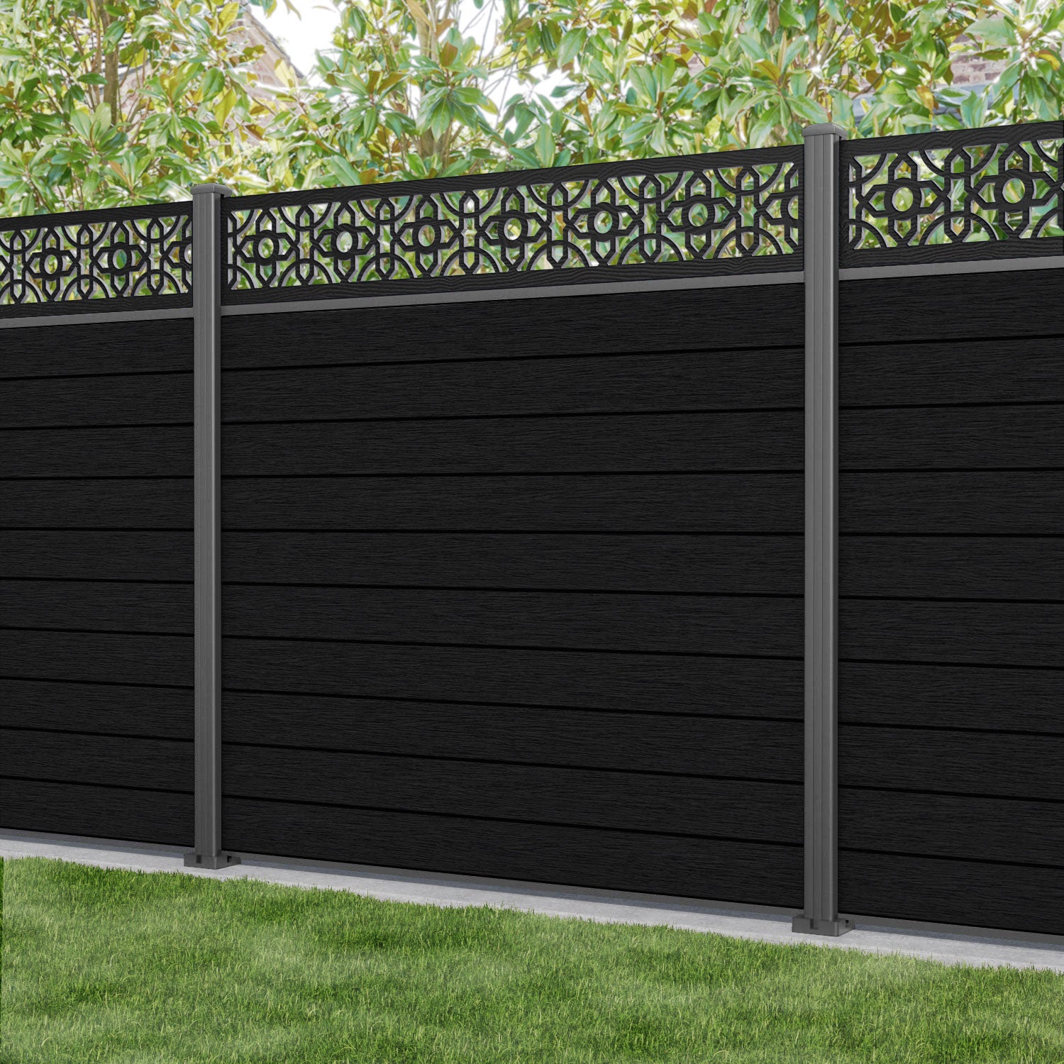 Fusion Nabila Fence Panel - Black - with our aluminium posts