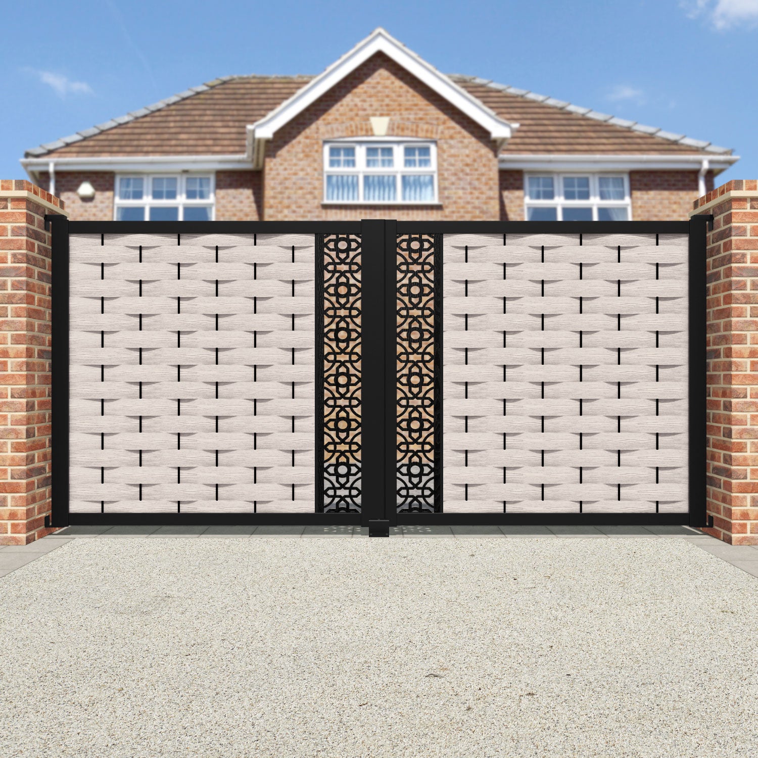 Ripple Nabila Straight Top Driveway Gate - Mid Stone - Middle Screen