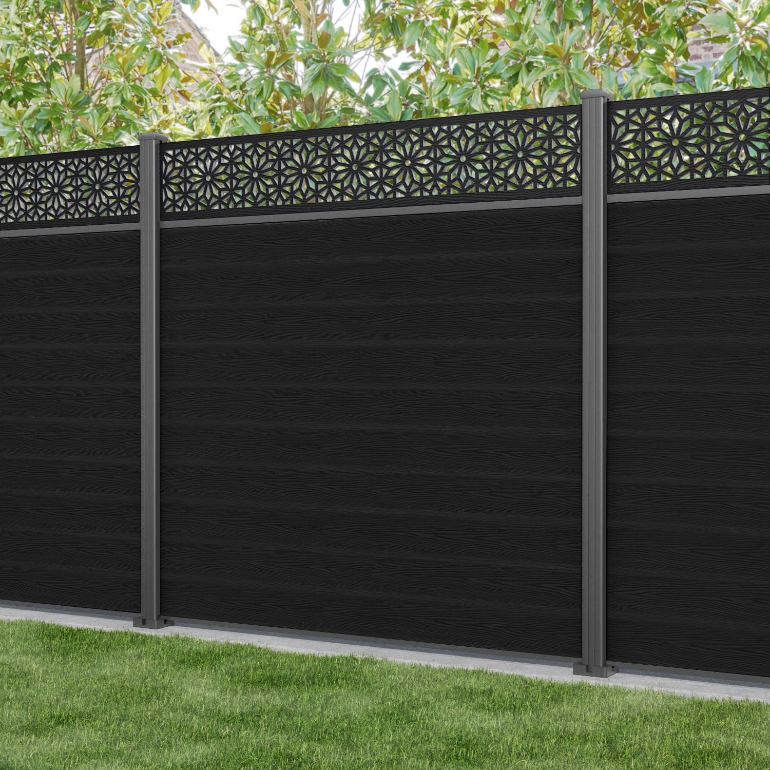 Classic Narwa Fence Panel - Black - with our aluminium posts