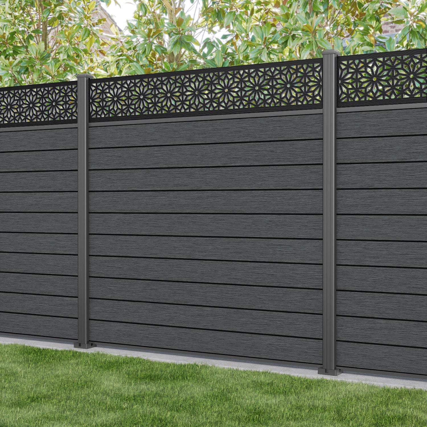 Fusion Narwa Fence Panel - Dark Grey - with our aluminium posts