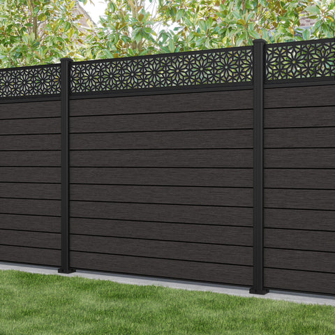 Fusion Narwa Fence Panel - Dark Oak - with our aluminium posts